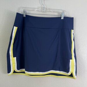 Kinona Womens XL Tennis Golf Skort Navy Yellow White Activewear Stretch